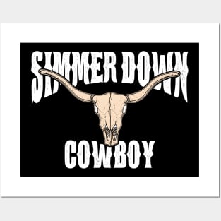 Simmer Down Cowboy Bull Skull Posters and Art